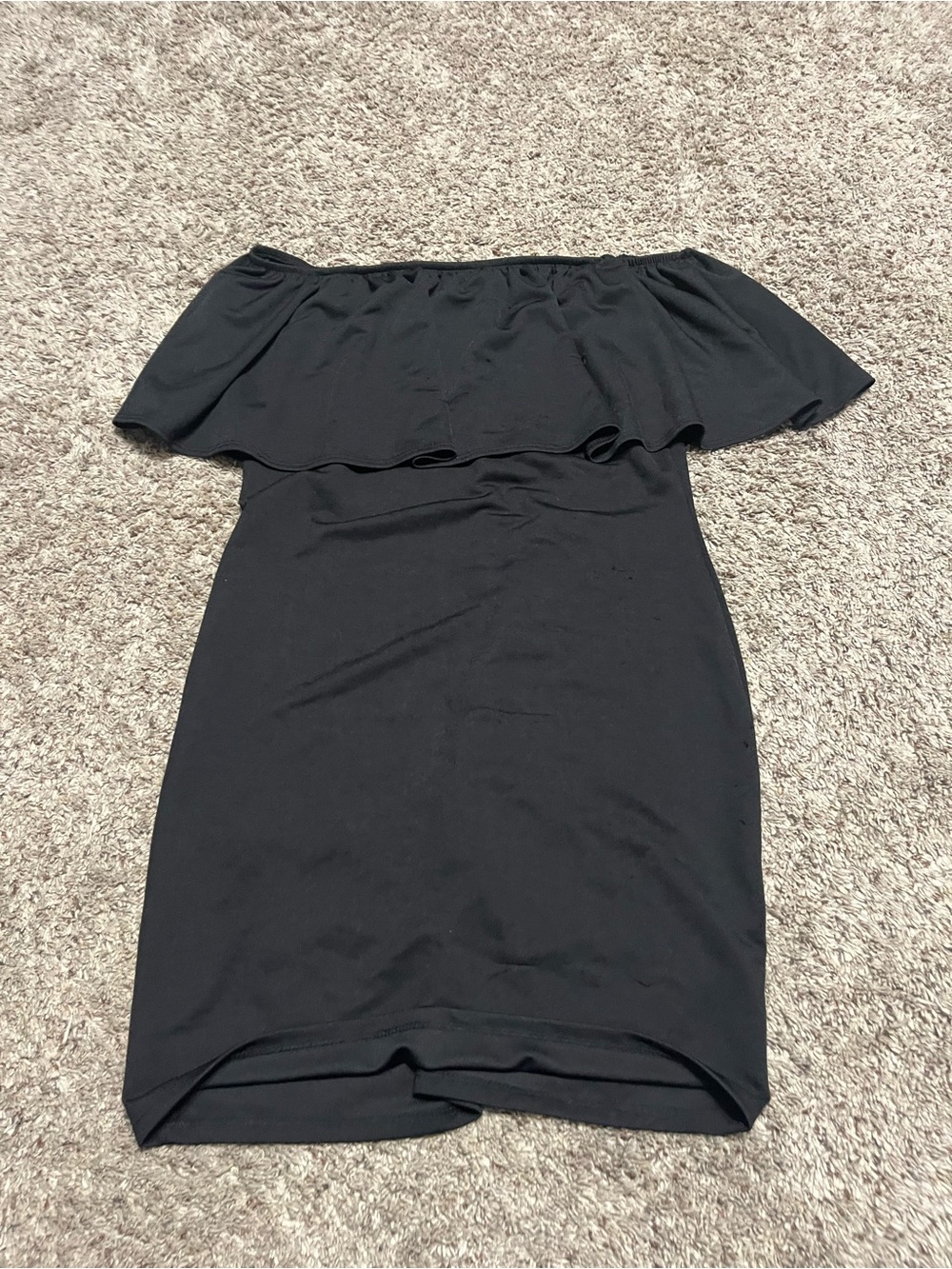 Brat Star Black Off-Shoulder Ruffle Mini Dress